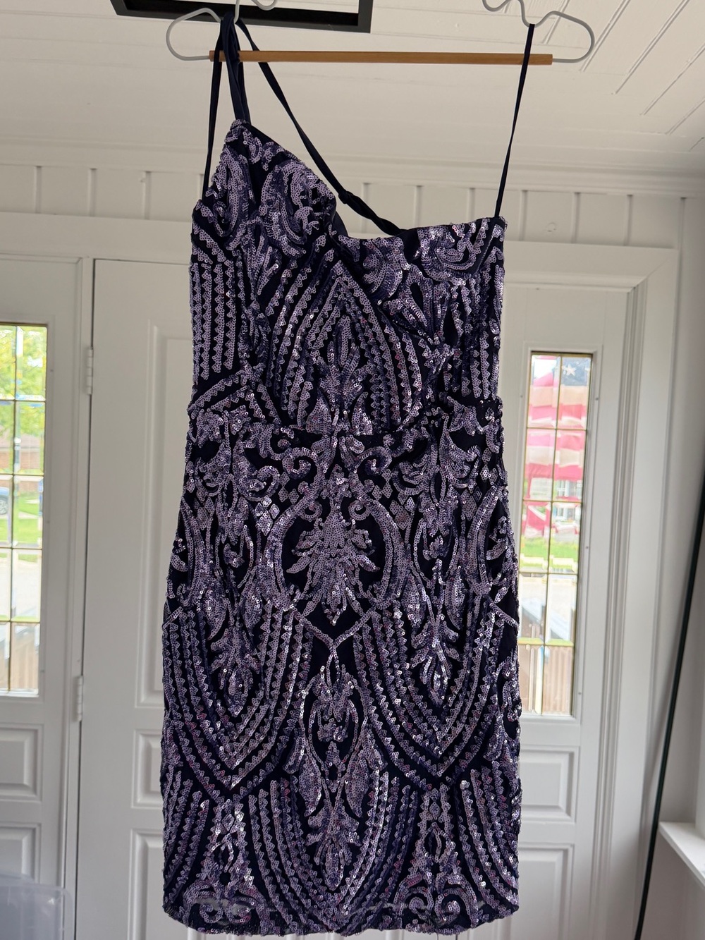Windsor Purple Sequin One-Shoulder Cocktail Dress